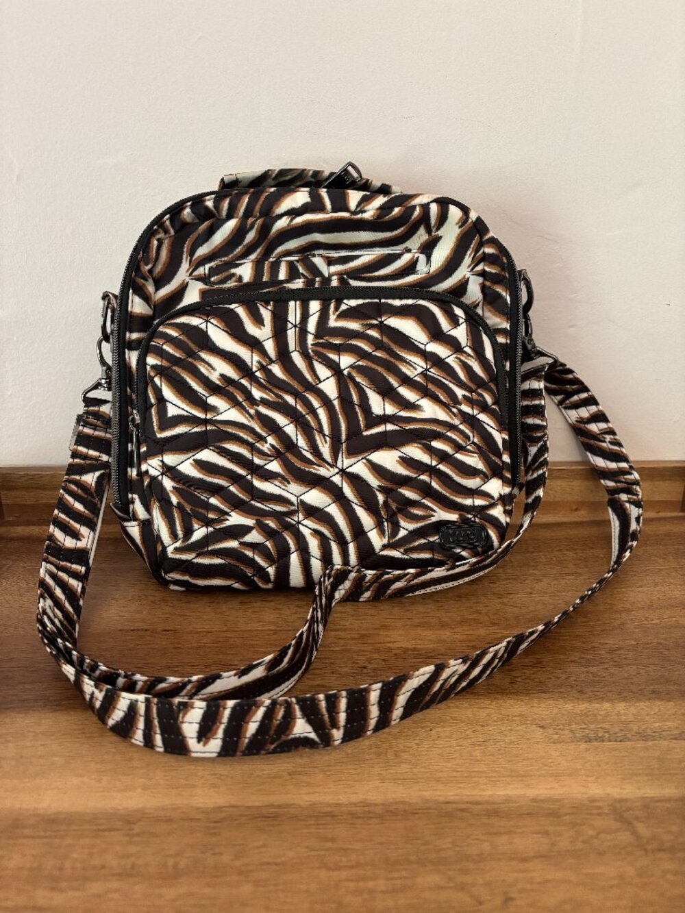 Lug Ranger Zebra Sand Black Brown Cream Striped Quilted Crossbody